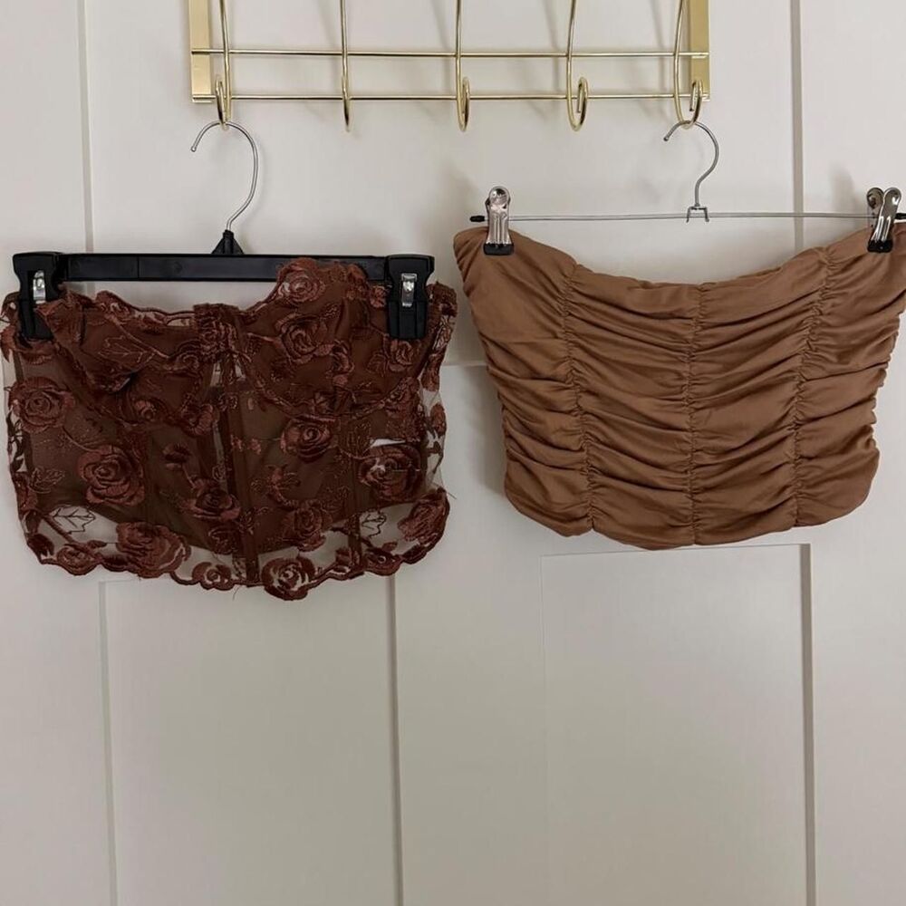 Unbranded Women's Brown and Gold Crop-top